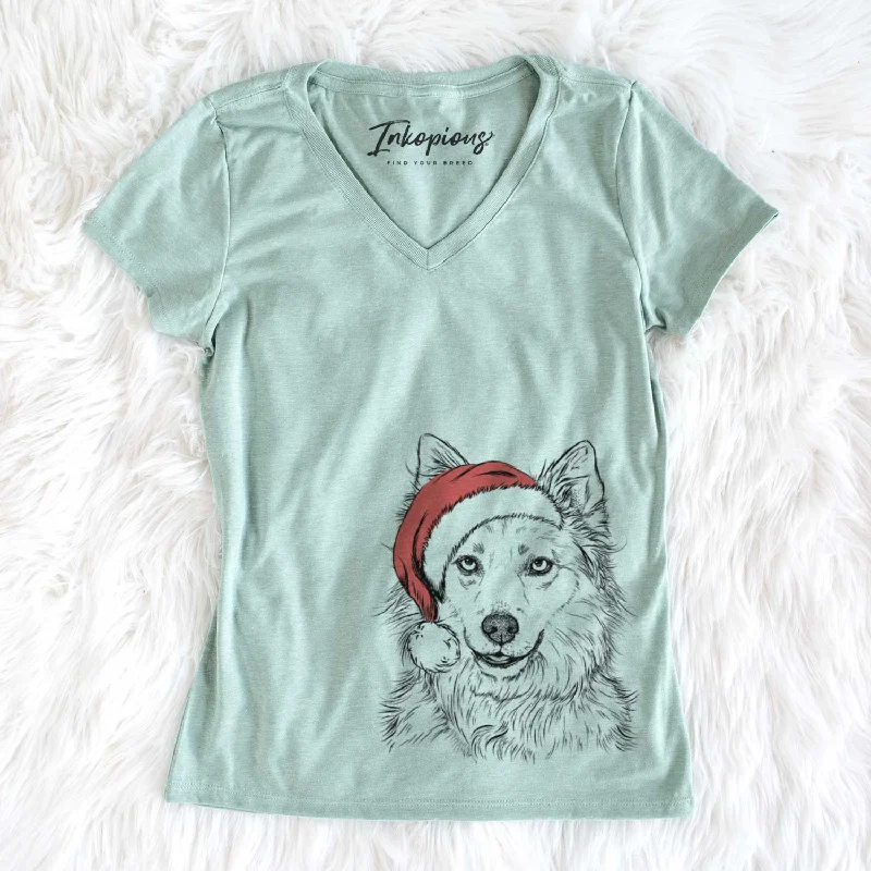 Santa Chia the Samoyed Husky Mix - Women's V-neck Shirt-- Collared Crew Neck Turtle Neck Santa Chia the Samoyed Husky Mix - Women's V-neck Shirt-- Collared Crew Neck Turtle Neck