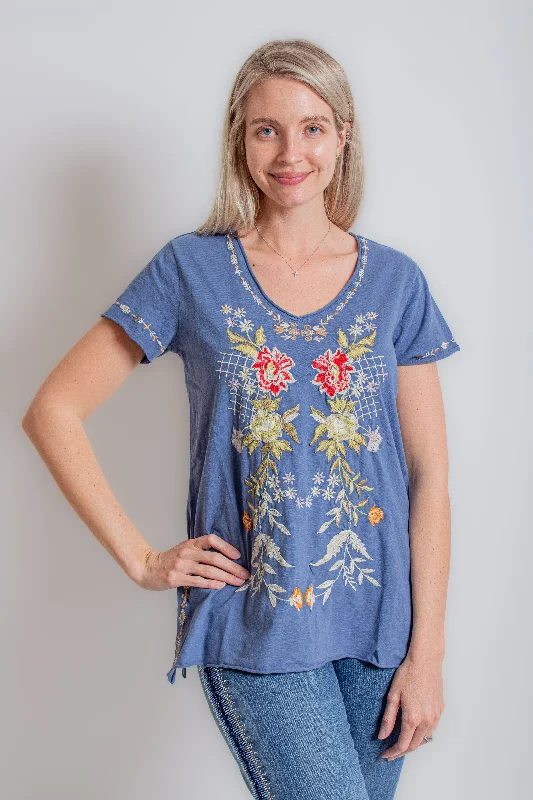 "Tilly" Cobalt Floral Blouse Classic Striped Blouse