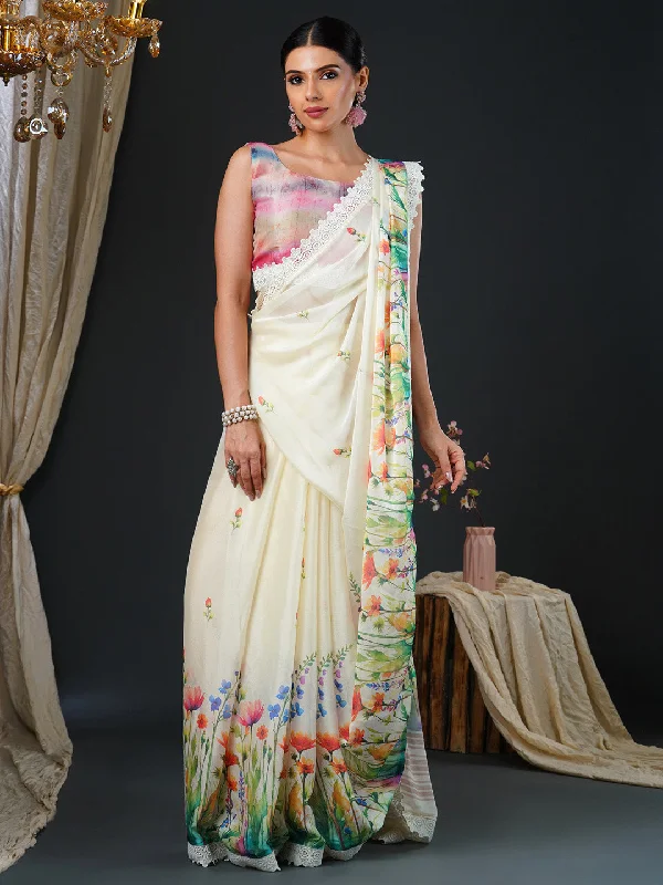Women's Georgette Multicolored Digital Print Designer Saree With Blouse Piece Boho Printed Blouse Women's Georgette Multicolored Digital Print Designer Saree With Blouse Piece Boho Printed Blouse