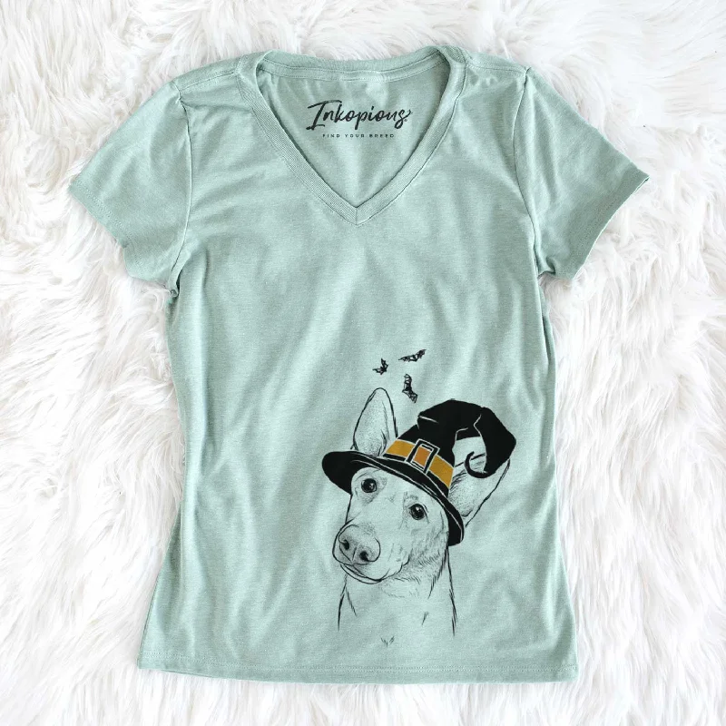 Witch Elsa the German Shepherd - Women's V-neck Shirt-- Rayon Fabric Velvet Fabric Corduroy Fabric Witch Elsa the German Shepherd - Women's V-neck Shirt-- Rayon Fabric Velvet Fabric Corduroy Fabric