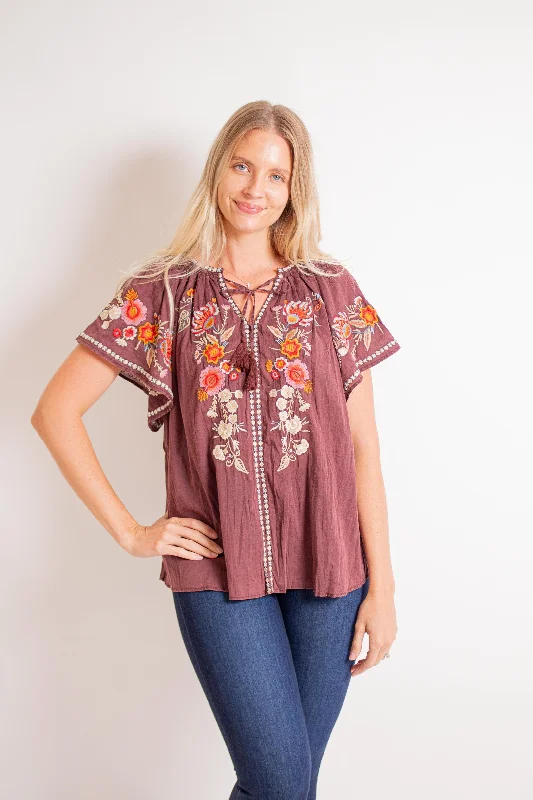 "Kiora" Oxblood Blouse Romantic Lace Blouse