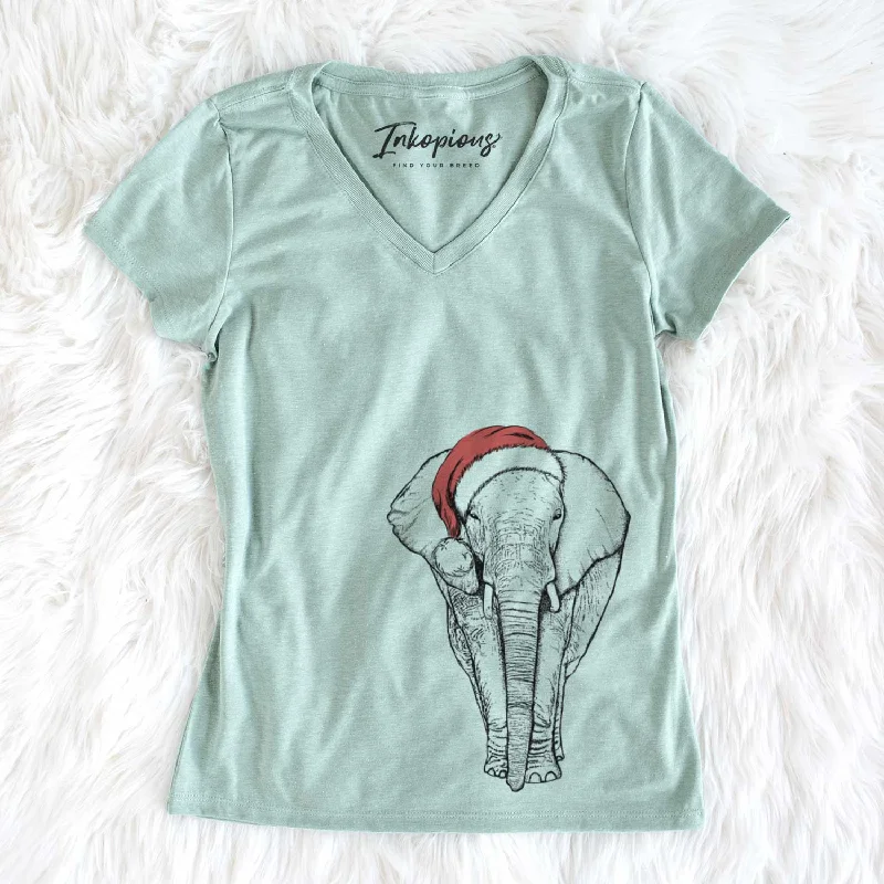 Santa Ella the Elephant - Women's V-neck Shirt-- Thin T-Shirt Open Front Quick Dry