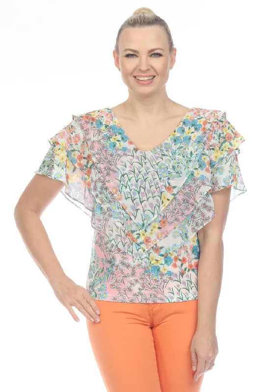 "Selena" Floral Blouse Sheer Sleeve Blouse