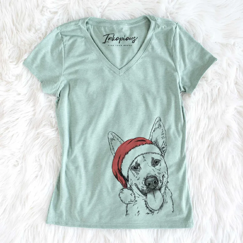 Santa Charlie the Mixed Breed - Women's V-neck Shirt-- Oversized T-Shirt Spandex breathable Santa Charlie the Mixed Breed - Women's V-neck Shirt-- Oversized T-Shirt Spandex breathable