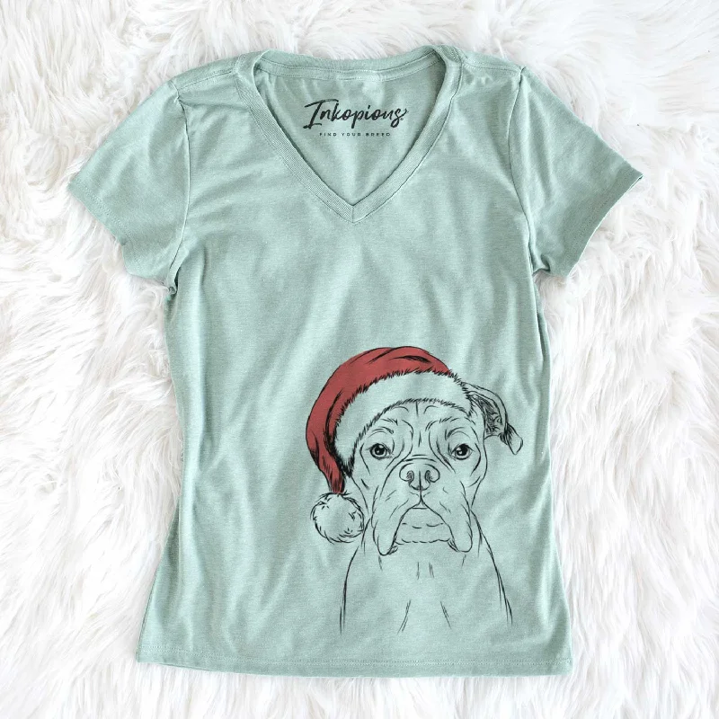 Santa Axel the Boxer - Women's V-neck Shirt-- Terry Blend Velvet Blend Canvas Blend