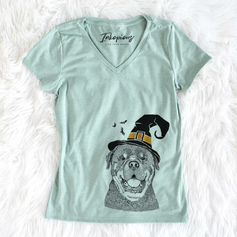 Witch Titan the Rottweiler - Women's V-neck Shirt-- Striped Floral Plaid