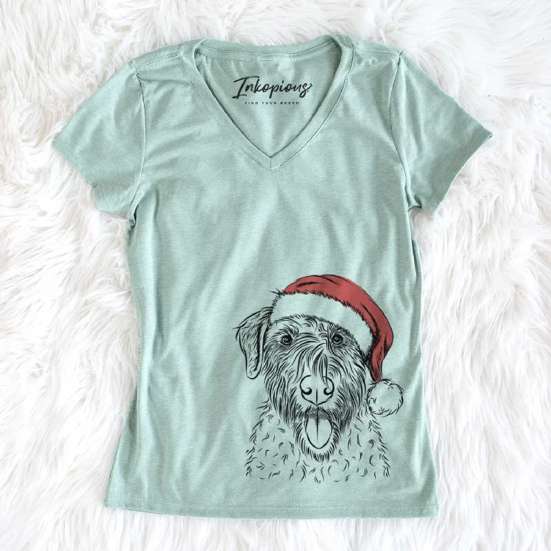 Santa Chester the Soft Coated Wheaten Terrier - Women's V-neck Shirt -- Basic T-Shirt Crew Neck Short Sleeve Santa Chester the Soft Coated Wheaten Terrier - Women's V-neck Shirt -- Basic T-Shirt Crew Neck Short Sleeve