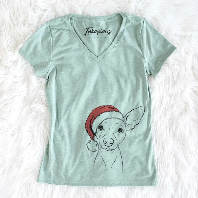 Santa Desi the American Hairless Terrier - Women's V-neck Shirt-- Real Fur Shearling Chenille Santa Desi the American Hairless Terrier - Women's V-neck Shirt-- Real Fur Shearling Chenille
