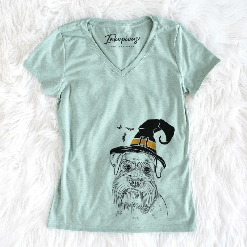 Witch Wrigley the Schnauzer - Women's V-neck Shirt-- Oversized T-Shirt Spandex breathable Witch Wrigley the Schnauzer - Women's V-neck Shirt-- Oversized T-Shirt Spandex breathable