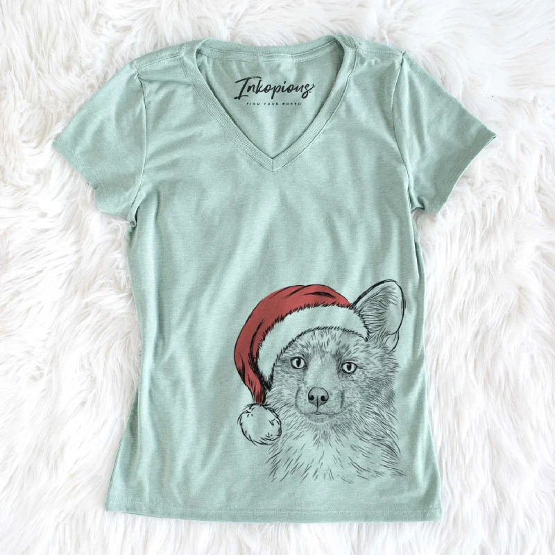 Santa Drax the Red Fox - Women's V-neck Shirt-- Fleece Nylon Spandex