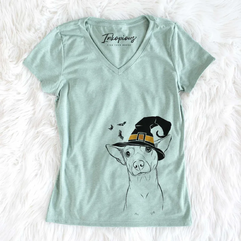 Witch Yogi the Mixed Breed - Women's V-neck Shirt-- Zippered Front Buttoned Front Snap Front Witch Yogi the Mixed Breed - Women's V-neck Shirt-- Zippered Front Buttoned Front Snap Front