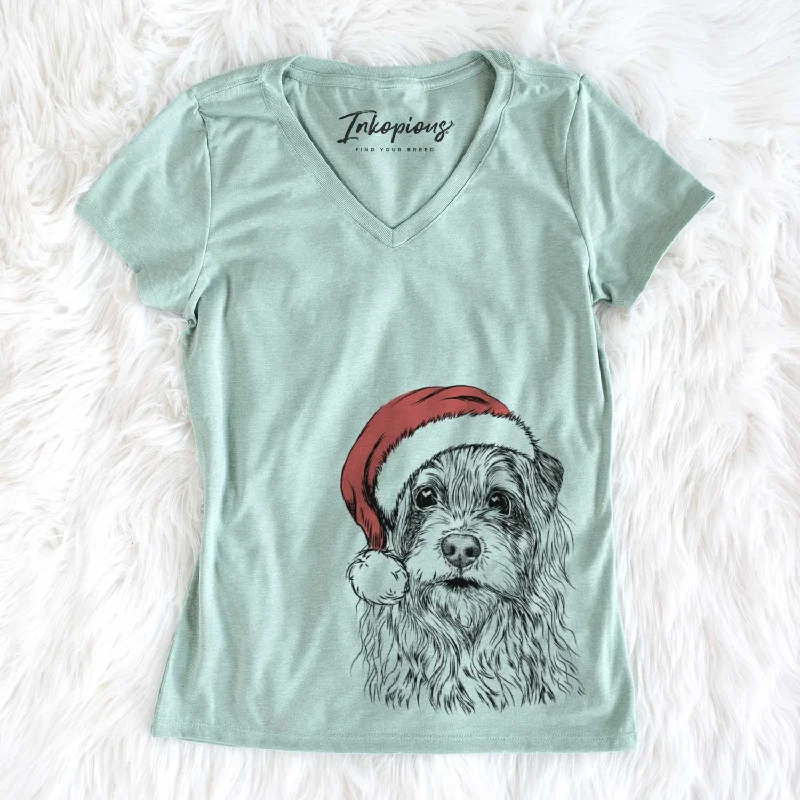 Santa Chester the Terrier Mix - Women's V-neck Shirt-- Front Pockets Side Pockets Patch Pockets Santa Chester the Terrier Mix - Women's V-neck Shirt-- Front Pockets Side Pockets Patch Pockets