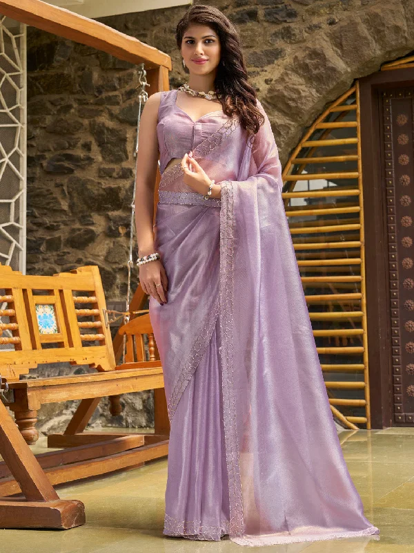 Women's Organza Lavender Embellished Designer Saree With Blouse Piece Smart Casual Blouse Women's Organza Lavender Embellished Designer Saree With Blouse Piece Smart Casual Blouse