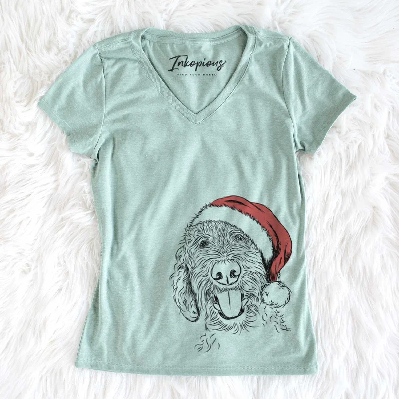 Santa Dixie the Doodle - Women's V-neck Shirt-- Iron Safe Non-Iron Wrinkle Free