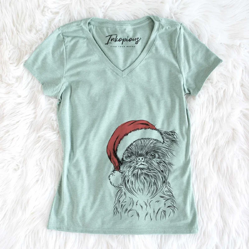 Santa Alo the Brussels Griffon - Women's V-neck Shirt-- Mesh Fabric Canvas Fabric Denim Fabric Santa Alo the Brussels Griffon - Women's V-neck Shirt-- Mesh Fabric Canvas Fabric Denim Fabric