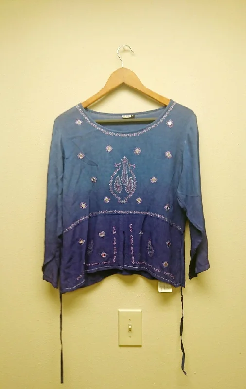 Kurti Blouse Top in Blue Satin Long Blouse