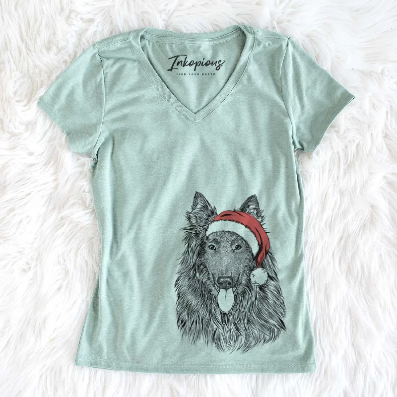 Santa Daan the Belgian Shepherd - Women's V-neck Shirt-- Notch Collar Peter Pan Collar Cowl Neck Santa Daan the Belgian Shepherd - Women's V-neck Shirt-- Notch Collar Peter Pan Collar Cowl Neck