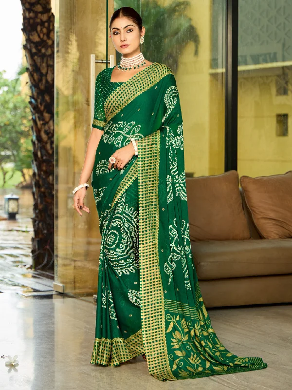 Women's Georgette Green Printed Designer Saree With Blouse Piece Polished Work Blouse Women's Georgette Green Printed Designer Saree With Blouse Piece Polished Work Blouse