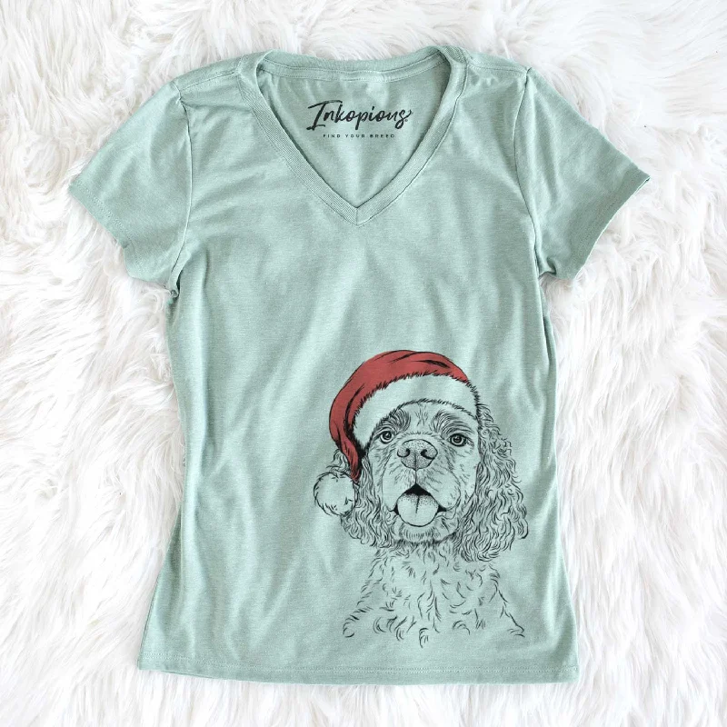 Santa Baxter the American Cocker Spaniel - Women's V-neck Shirt-- Collared T-Shirt Boat Neck A-Line Santa Baxter the American Cocker Spaniel - Women's V-neck Shirt-- Collared T-Shirt Boat Neck A-Line