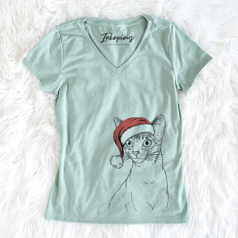 Santa Cedric the Abyssinian Cat - Women's V-neck Shirt-- Layered Multi-layer Single Layer Santa Cedric the Abyssinian Cat - Women's V-neck Shirt-- Layered Multi-layer Single Layer
