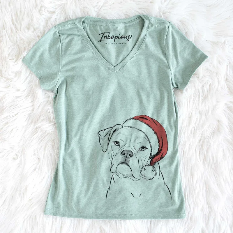 Santa Babe the AmericanBulldog - Women's V-neck Shirt-- Chenille Blend Fleece Blend Nylon Blend Santa Babe the AmericanBulldog - Women's V-neck Shirt-- Chenille Blend Fleece Blend Nylon Blend