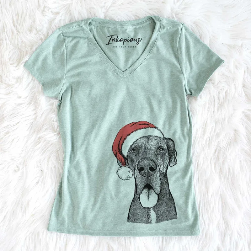 Santa Eli the Great Dane - Women's V-neck Shirt-- Anti-Pilling Machine Wash Handmade Santa Eli the Great Dane - Women's V-neck Shirt-- Anti-Pilling Machine Wash Handmade
