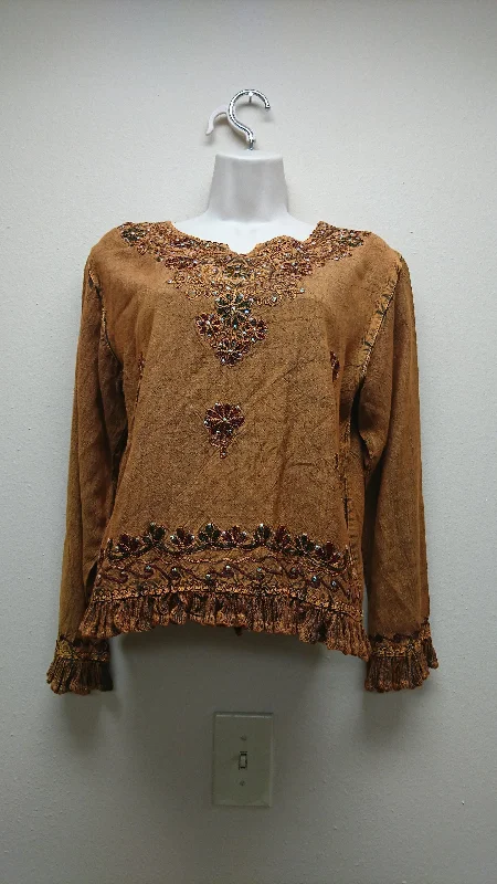 Kurti Blouse Top Light brown Embroidered Floral Blouse