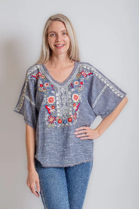 "Isadora" Chambray Blouse Wrap Front Blouse