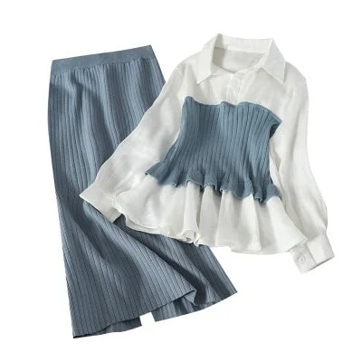 New spring two piece sets women outfit fashion patchwork blouse tops + Wrap skirt 2 pcs suits ladies tracksuits elegant clothes Versatile Layering Blouse New spring two piece sets women outfit fashion patchwork blouse tops + Wrap skirt 2 pcs suits ladies tracksuits elegant clothes Versatile Layering Blouse
