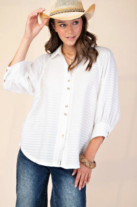 Button down textured woven shirt-- Zippered Front Buttoned Front Snap Front