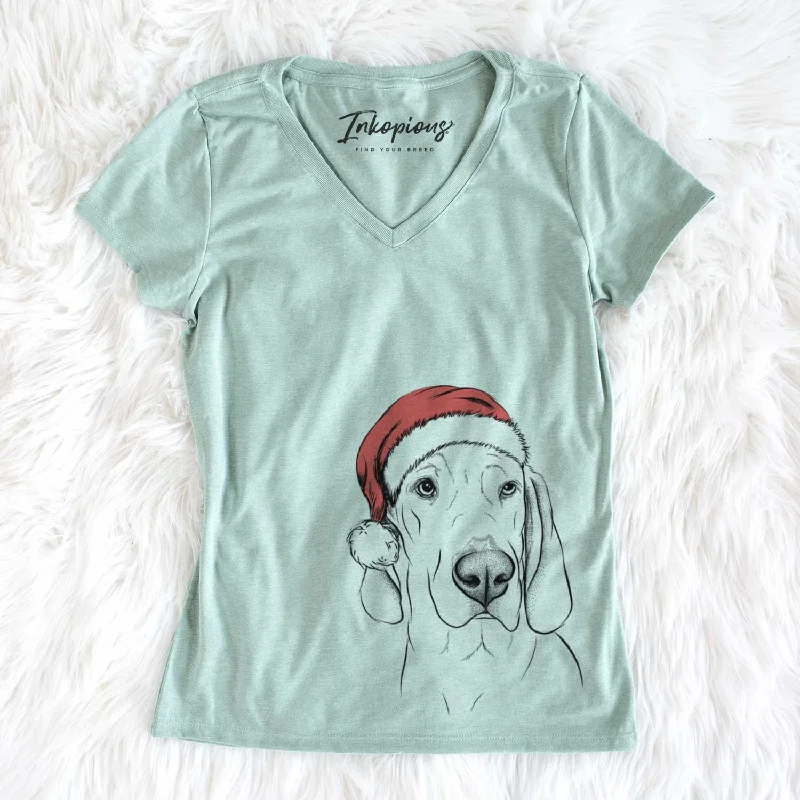 Santa Beauregard the American Redbone Coonhound - Women's V-neck Shirt-- Welt Pockets Slit Pockets Santa Beauregard the American Redbone Coonhound - Women's V-neck Shirt-- Welt Pockets Slit Pockets