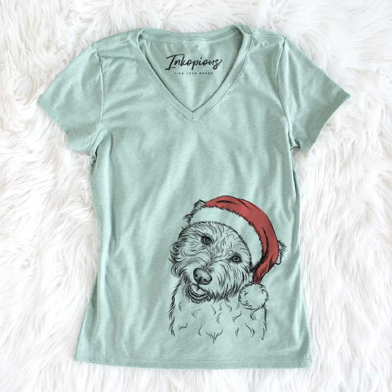 Santa Duffy the Glen of Imaal Terrier - Women's V-neck Shirt-- Elasticated Padded Insulated Santa Duffy the Glen of Imaal Terrier - Women's V-neck Shirt-- Elasticated Padded Insulated