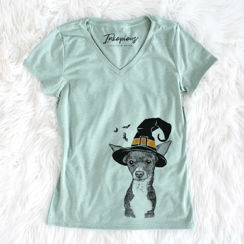 Witch Tiny Archie the Mixed Breed - Women's V-neck Shirt-- Print Jacquard Patchwork