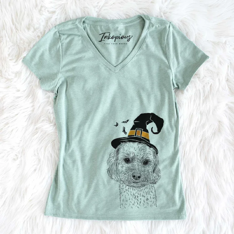 Witch Sweet George the Mixed Breed - Women's V-neck Shirt-- Cotton Fabric Linen Fabric Terry Fabric Witch Sweet George the Mixed Breed - Women's V-neck Shirt-- Cotton Fabric Linen Fabric Terry Fabric