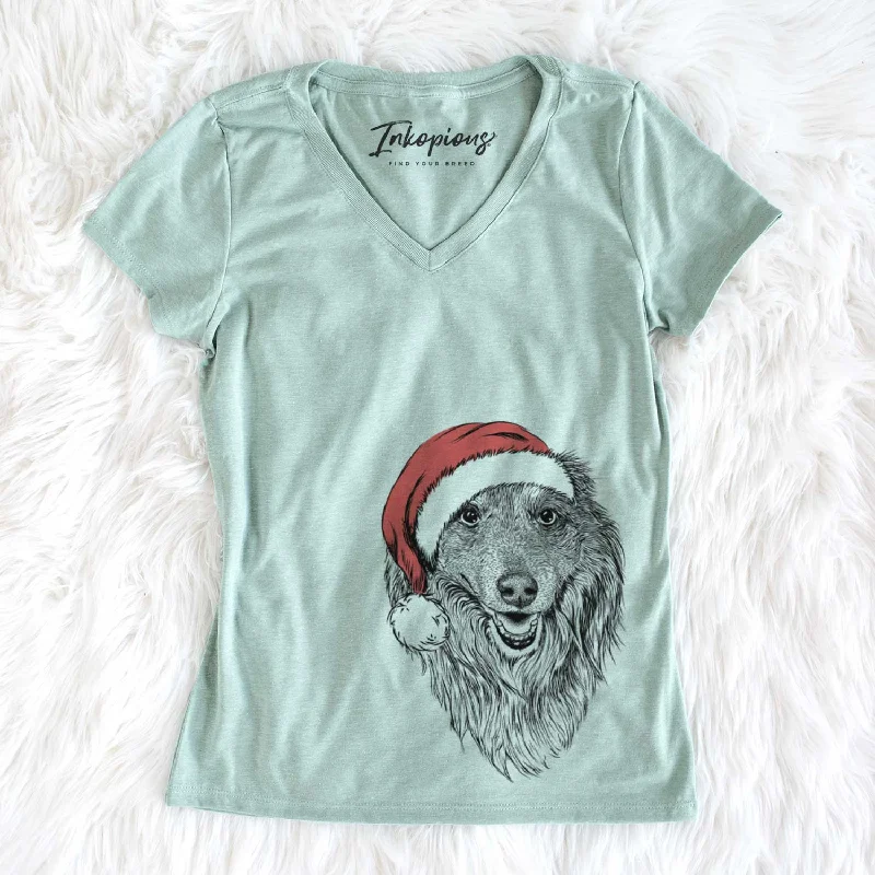 Santa Addie the Collie Mix - Women's V-neck Shirt-- Cashmere Blend Cotton Blend Poly Blend Santa Addie the Collie Mix - Women's V-neck Shirt-- Cashmere Blend Cotton Blend Poly Blend