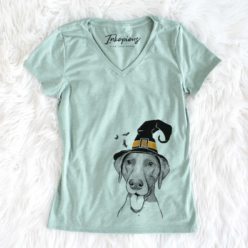 Witch Remi the German Shorthaired Pointer - Women's V-neck Shirt-- Satin Fabric Silk Fabric Chiffon Fabric Witch Remi the German Shorthaired Pointer - Women's V-neck Shirt-- Satin Fabric Silk Fabric Chiffon Fabric