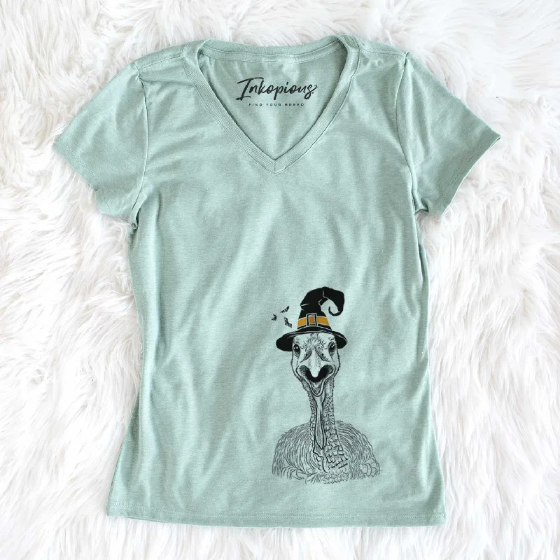 Witch Gobble the Turkey - Women's V-neck Shirt-- Notch Collar Peter Pan Collar Cowl Neck Witch Gobble the Turkey - Women's V-neck Shirt-- Notch Collar Peter Pan Collar Cowl Neck