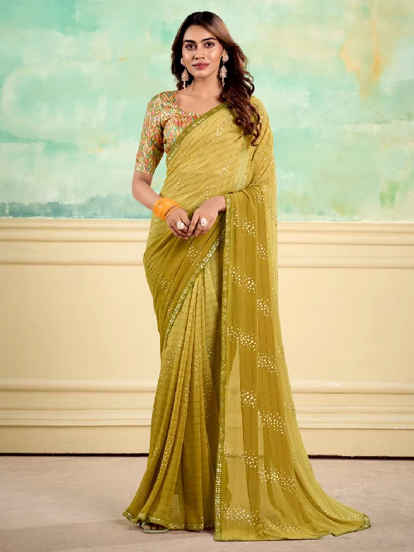 Women's Georgette Olive Embellished Designer Saree With Blouse Piece Stylish Wrap Blouse Women's Georgette Olive Embellished Designer Saree With Blouse Piece Stylish Wrap Blouse