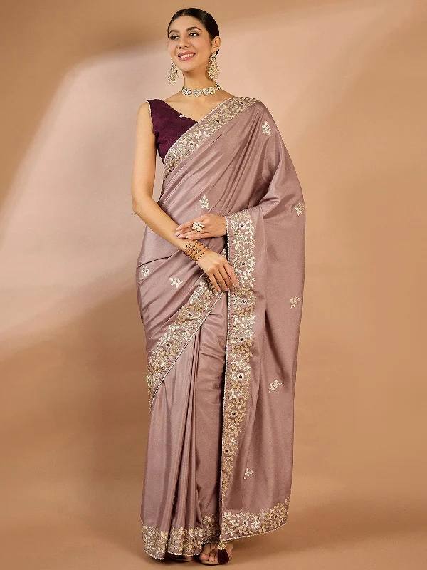 Women's Crepe Mauve Embellished Designer Saree With Blouse Piece Elegant Peplum Blouse Women's Crepe Mauve Embellished Designer Saree With Blouse Piece Elegant Peplum Blouse
