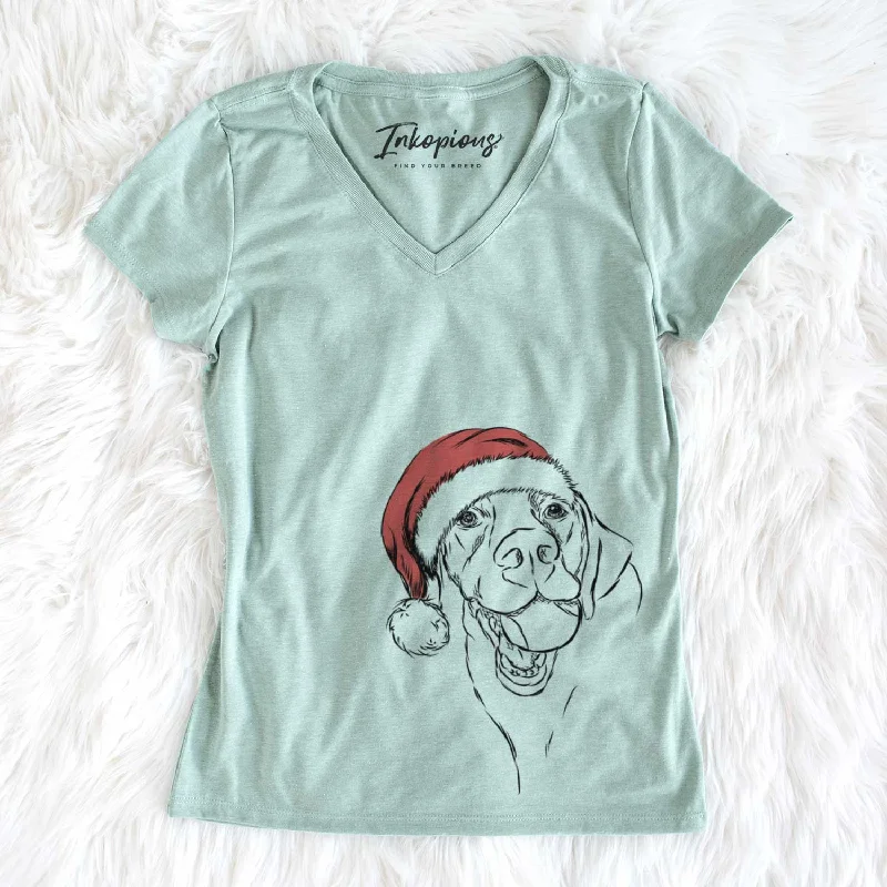 Santa Bailey the Labrador Retriever - Women's V-neck Shirt-- Silk Blend Satin Velvet