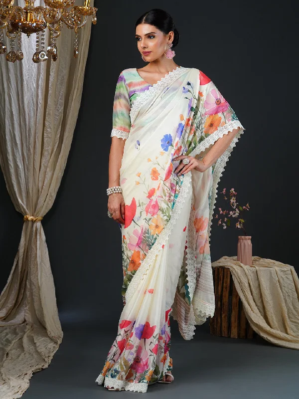 Women's Georgette Multicolored Digital Print Designer Saree With Blouse Piece Stylish Wrap Blouse Women's Georgette Multicolored Digital Print Designer Saree With Blouse Piece Stylish Wrap Blouse