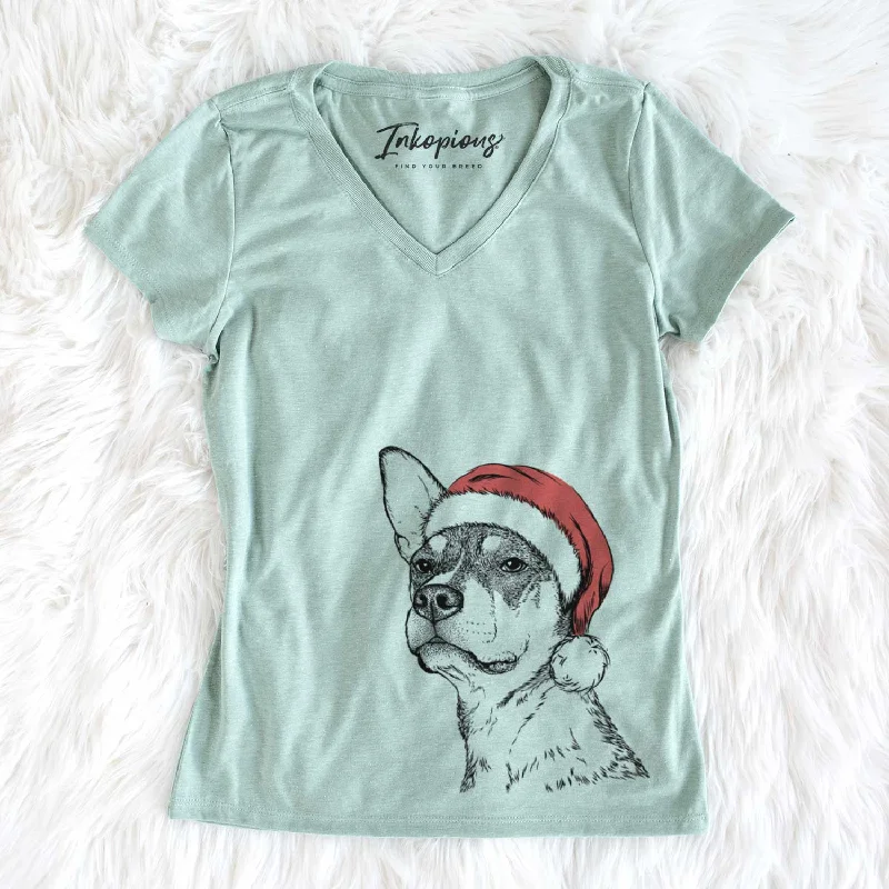 Santa Bill the Heeler Mix - Women's V-neck Shirt-- Knit Fabric Woven Fabric Fleece Fabric Santa Bill the Heeler Mix - Women's V-neck Shirt-- Knit Fabric Woven Fabric Fleece Fabric