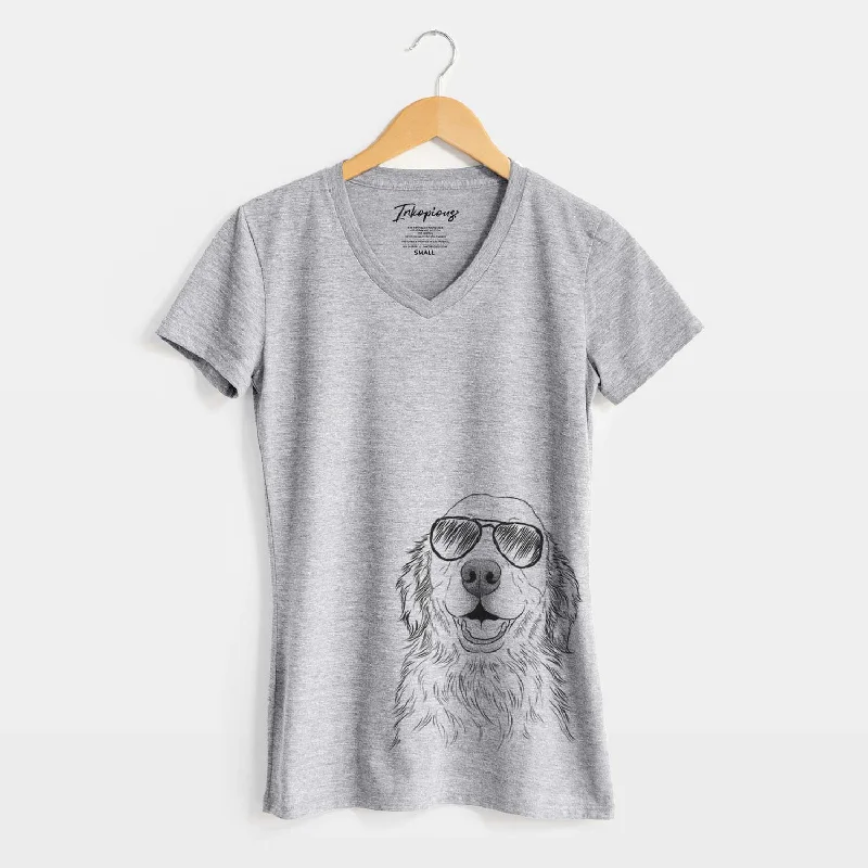 Aviator Ridge the Golden Retriever - Women's V-neck Shirt-- Handmade Hand-knitted Hand-woven Aviator Ridge the Golden Retriever - Women's V-neck Shirt-- Handmade Hand-knitted Hand-woven