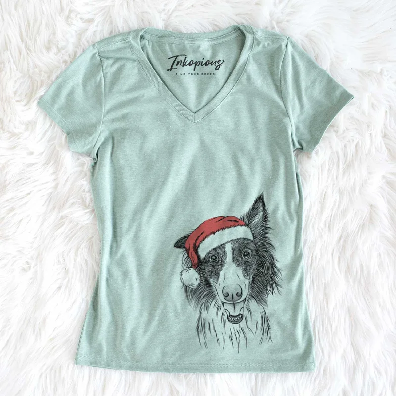 Santa Archie the Silken Windhound - Women's V-neck Shirt-- Front Pockets Side Pockets Patch Pockets Santa Archie the Silken Windhound - Women's V-neck Shirt-- Front Pockets Side Pockets Patch Pockets