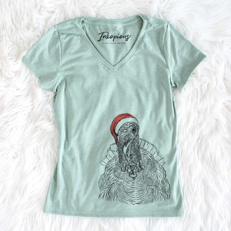 Santa Brady the Turkey - Women's V-neck Shirt-- Chenille Blend Fleece Blend Nylon Blend Santa Brady the Turkey - Women's V-neck Shirt-- Chenille Blend Fleece Blend Nylon Blend