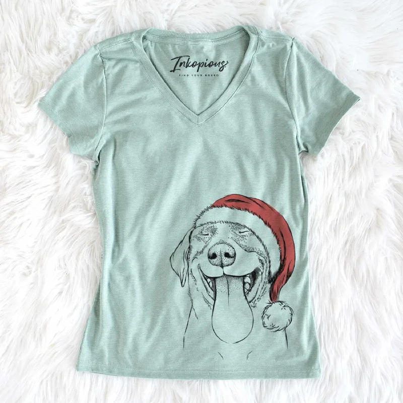 Santa Fig the Labrador Retriever - Women's V-neck Shirt-- Terry Blend Velvet Blend Canvas Blend Santa Fig the Labrador Retriever - Women's V-neck Shirt-- Terry Blend Velvet Blend Canvas Blend