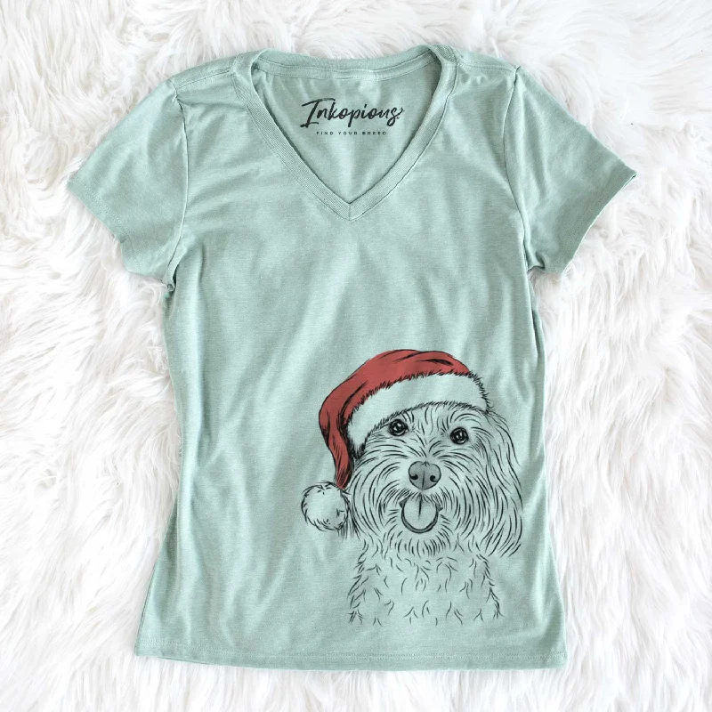 Santa Cuddles the Coton de Tulear - Women's V-neck Shirt-- Front Pockets Side Pockets Patch Pockets Santa Cuddles the Coton de Tulear - Women's V-neck Shirt-- Front Pockets Side Pockets Patch Pockets
