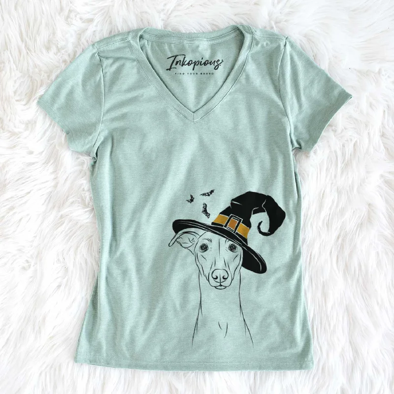 Witch Wallace the Whippet - Women's V-neck Shirt-- Machine Wash Dry Clean Hand Wash