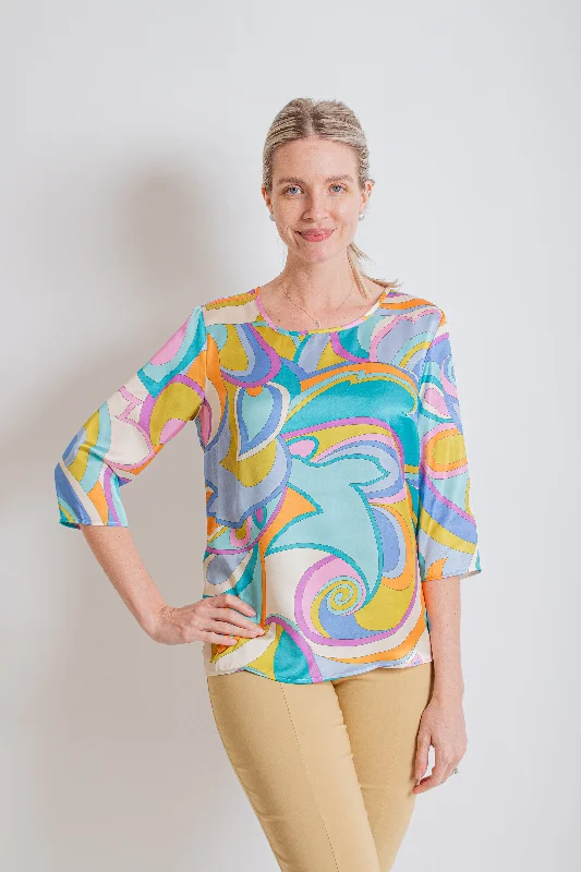 Multicolor Spring Pink Blouse Boho Printed Blouse