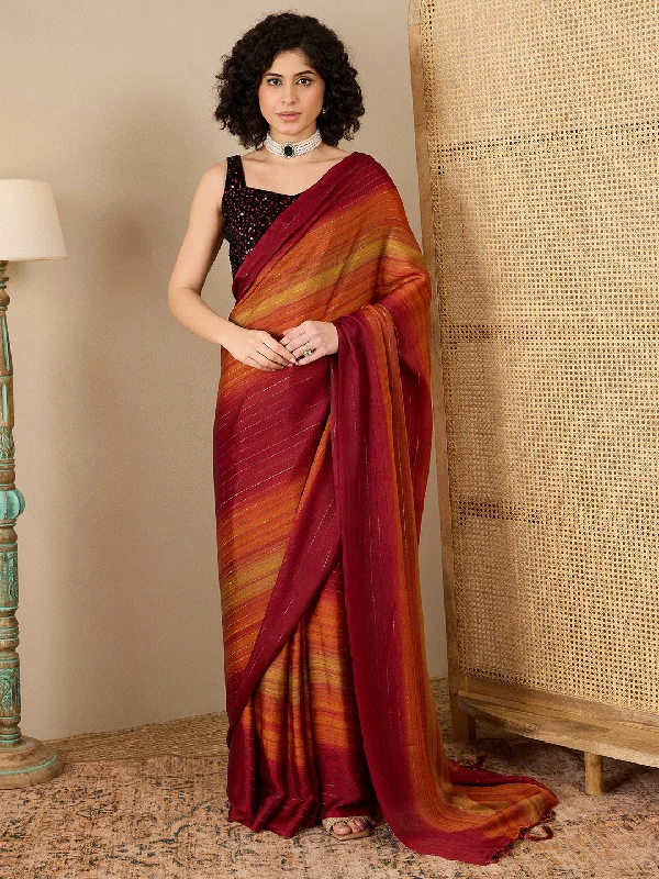 Women's Poly Georgette Maroon Solid Ready to Wear With Blouse Piece Ruched Sleeve Blouse Women's Poly Georgette Maroon Solid Ready to Wear With Blouse Piece Ruched Sleeve Blouse